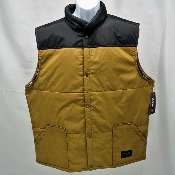 NWT Troll Co. Men's Redford Snap-Front Graphic Lined Vest Black/Saddle 3XL Moto - Picture 1 of 12